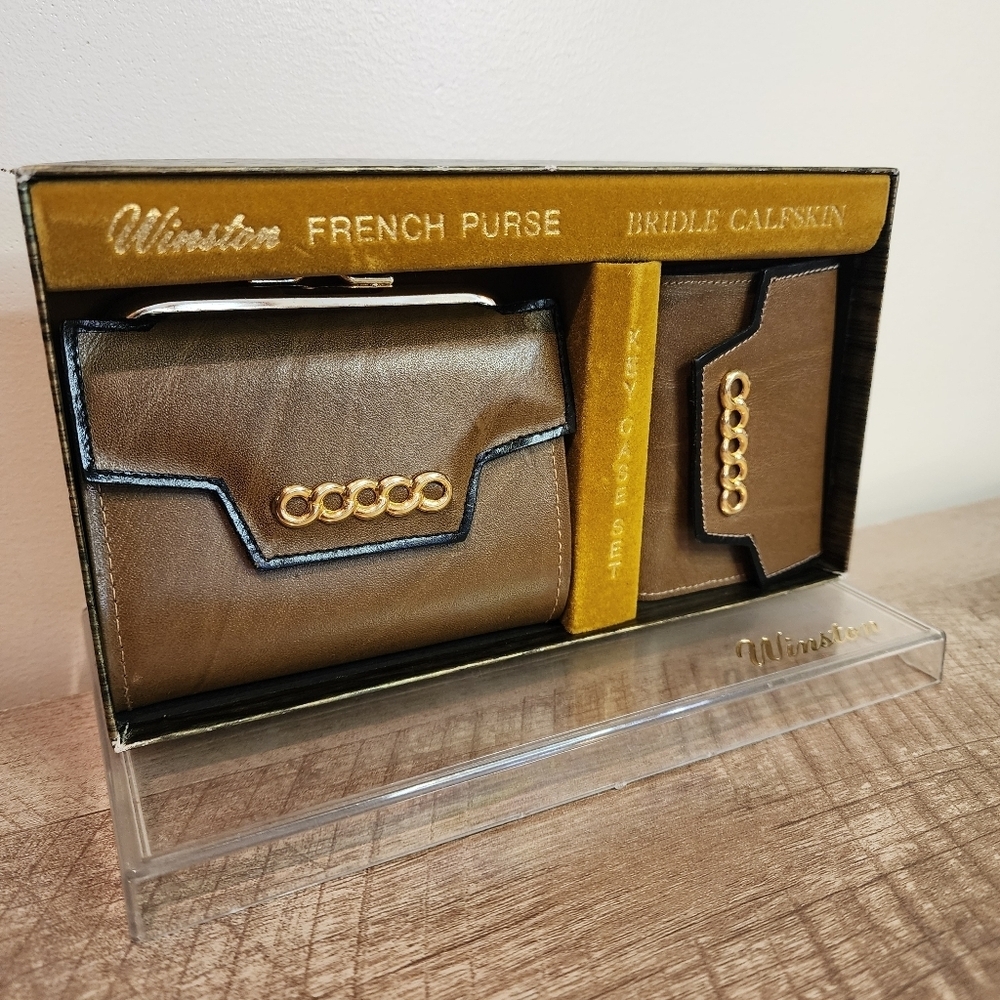 Vtg Winston Leather Bifold Western Wallet French Purse Key Case NOS Calfskin